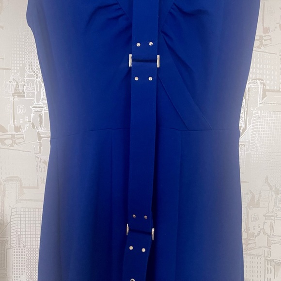 Cache Contour Collection Blue Sleeveless Below Knee V-Neck Pencil Dress Size 8 - Picture 3 of 11